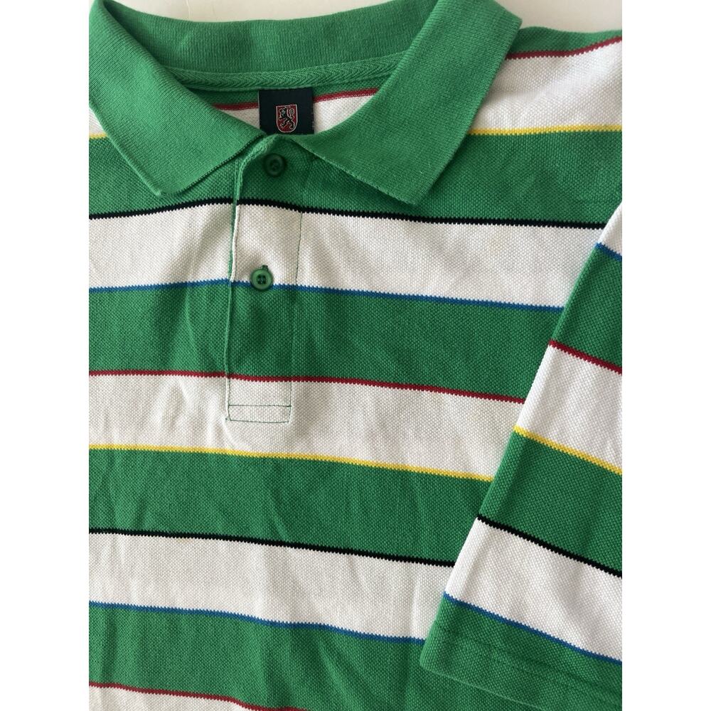 Regal Wear Rugby Polo Shirt Men 3XL Green White Striped Cotton Athleisure